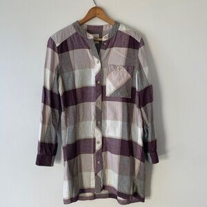 Wilfred Free Cotton Mandarin Collar Plaid Flannel Tunic Small